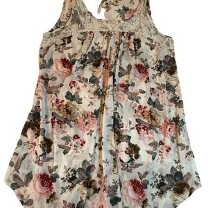 Ember Missy Floral Sleeveless Blouse Lace Neck Boho Top M‎